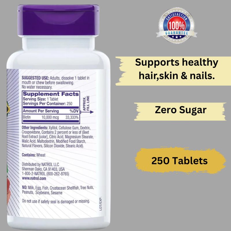 Natrol Biotin Beauty 10,000mcg (250Tablets) - Image 3