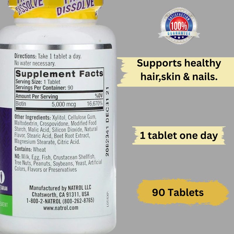 Natrol Biotin 5,000mcg (90 tablets) - Image 2